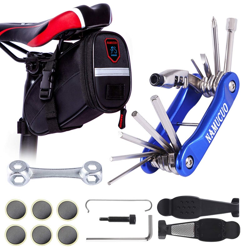 YBEKI 10-in-1 Bike Repair Kit with, 3-in-1 Tire Levers, Glueless Patches, Multifunctional Bone Wrench & Waterproof Saddle Bag | Compact Bicycle Multi-Tool Kit for Emergency Roadside Repairs - Image 1